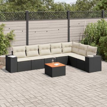 Set mobilier de grădină cu perne, 8 piese, negru, poliratan