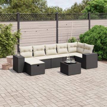 Set mobilier de grădină cu perne, 8 piese, negru, poliratan