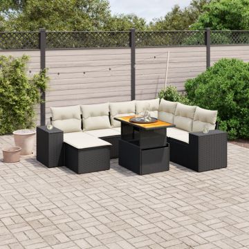 Set mobilier de grădină cu perne, 8 piese, negru, poliratan