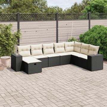 Set mobilier de grădină cu perne, 8 piese, negru, poliratan