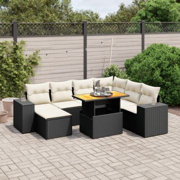 Set mobilier de grădină cu perne, 8 piese, negru, poliratan