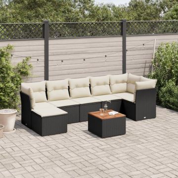 Set mobilier de grădină cu perne, 8 piese, negru, poliratan