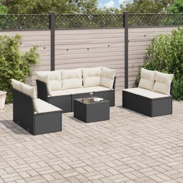 Set mobilier de grădină cu perne, 8 piese, negru, poliratan