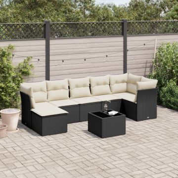 Set mobilier de grădină cu perne, 8 piese, negru, poliratan