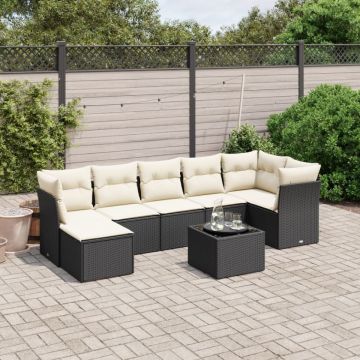 Set mobilier de grădină cu perne, 8 piese, negru, poliratan