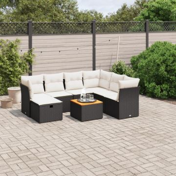 Set mobilier de grădină cu perne, 8 piese, negru, poliratan