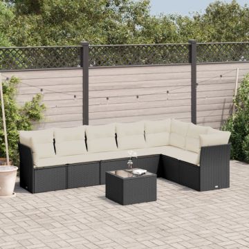 Set mobilier de grădină cu perne, 8 piese, negru, poliratan