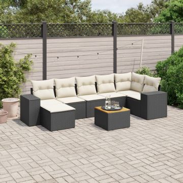 Set mobilier de grădină cu perne, 8 piese, negru, poliratan