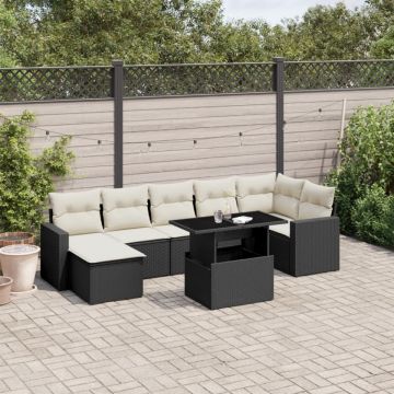 Set mobilier de grădină cu perne, 8 piese, negru, poliratan