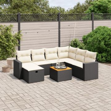 Set mobilier de grădină cu perne, 8 piese, negru, poliratan