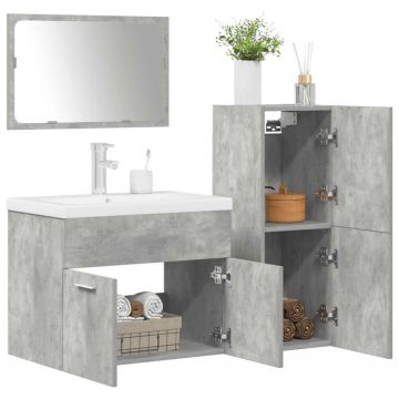 Set mobilier de baie, 4 piese, gri beton, lemn compozit