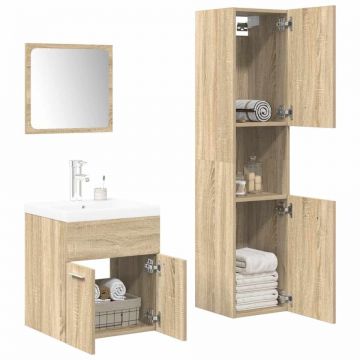 Set mobilier de baie, 4 piese, stejar sonoma, lemn prelucrat