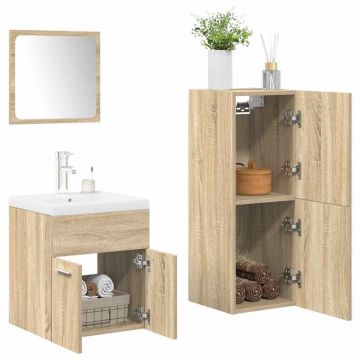 Set mobilier de baie, 4 piese, stejar sonoma, lemn prelucrat