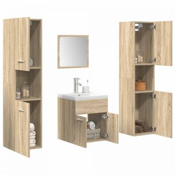 Set mobilier de baie, 5 piese, stejar sonoma, lemn prelucrat