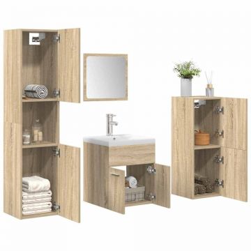 Set mobilier de baie, 5 piese, stejar sonoma, lemn prelucrat