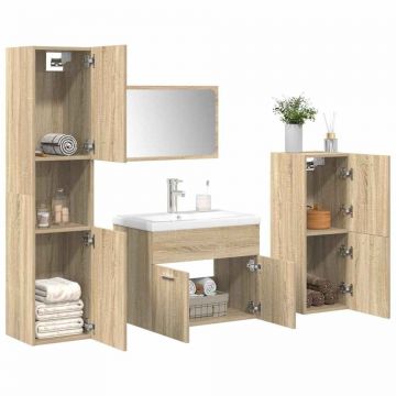 Set mobilier de baie, 5 piese, stejar sonoma, lemn prelucrat