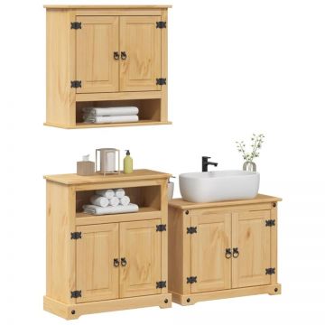 Set mobilier de baie „Corona”, 3 piese, lemn masiv de pin