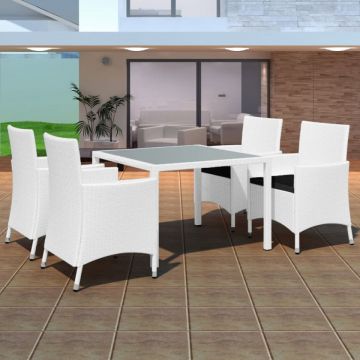 Set mobilier de exterior, 5 piese, alb crem, poliratan