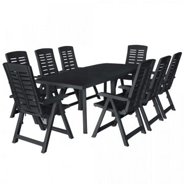 Set mobilier de exterior, 9 piese, antracit, plastic