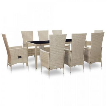 Set mobilier de exterior cu perne, 9 piese, bej, poliratan