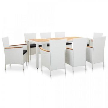 Set mobilier de grădină, 9 piese, alb, poliratan