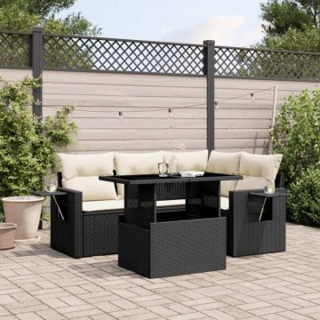 Set mobilier de grădină cu perne, 5 piese, negru, poliratan