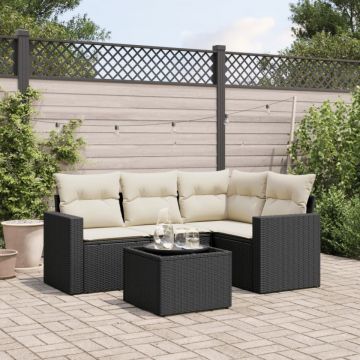 Set mobilier de grădină cu perne, 5 piese, negru, poliratan