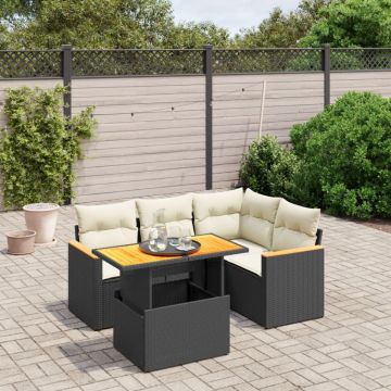 Set mobilier de grădină cu perne, 5 piese, negru, poliratan