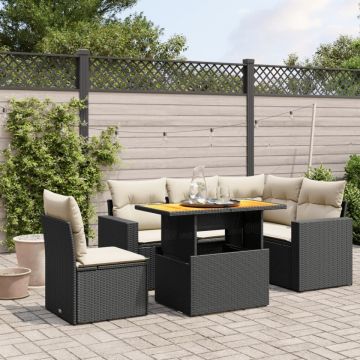 Set mobilier de grădină cu perne, 6 piese, negru, poliratan