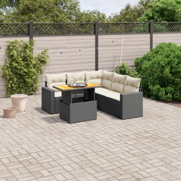 Set mobilier de grădină cu perne, 6 piese, negru, poliratan