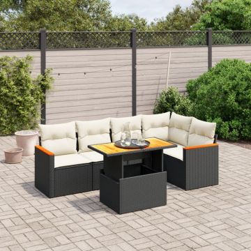 Set mobilier de grădină cu perne, 6 piese, negru, poliratan