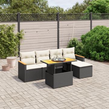 Set mobilier de grădină cu perne, 6 piese, negru, poliratan