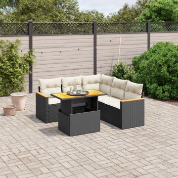 Set mobilier de grădină cu perne, 6 piese, negru, poliratan