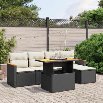 Set mobilier de grădină cu perne, 6 piese, negru, poliratan