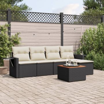 Set mobilier de grădină cu perne, 6 piese, negru, poliratan