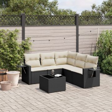 Set mobilier de grădină cu perne, 6 piese, negru, poliratan