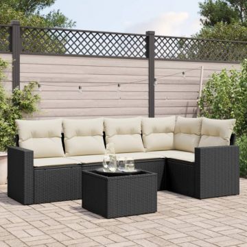 Set mobilier de grădină cu perne, 6 piese, negru, poliratan