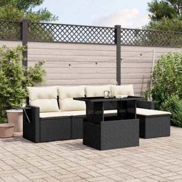 Set mobilier de grădină cu perne, 6 piese, negru, poliratan