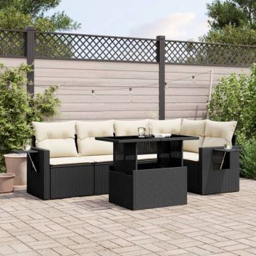 Set mobilier de grădină cu perne, 6 piese, negru, poliratan