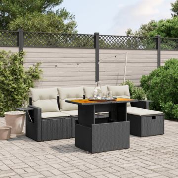 Set mobilier de grădină cu perne, 6 piese, negru, poliratan