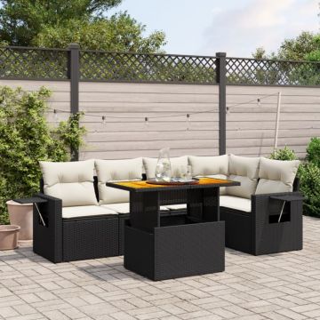 Set mobilier de grădină cu perne, 6 piese, negru, poliratan