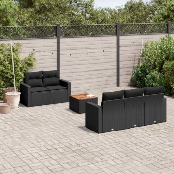 Set mobilier de grădină cu perne, 6 piese, negru, poliratan