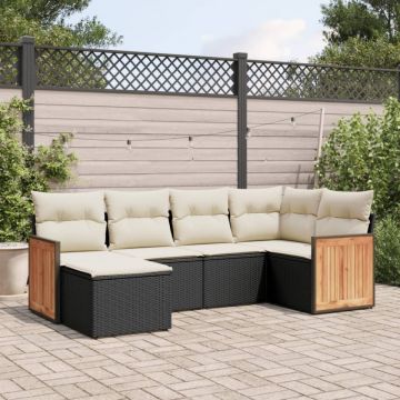 Set mobilier de grădină cu perne, 6 piese, negru, poliratan