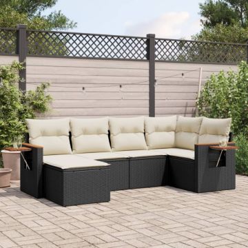 Set mobilier de grădină cu perne, 6 piese, negru, poliratan