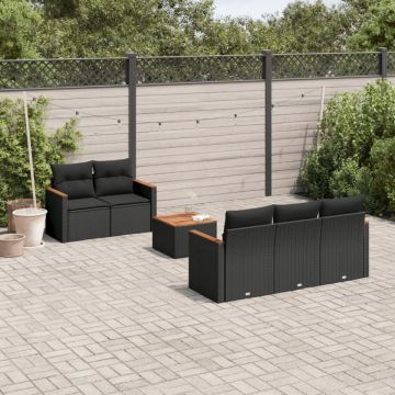 Set mobilier de grădină cu perne, 6 piese, negru, poliratan