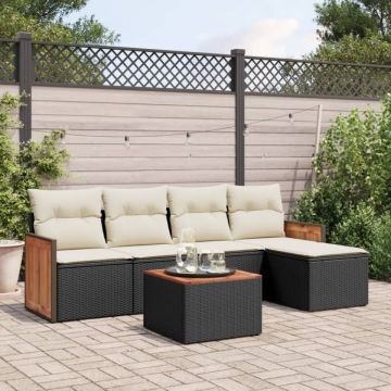 Set mobilier de grădină cu perne, 6 piese, negru, poliratan