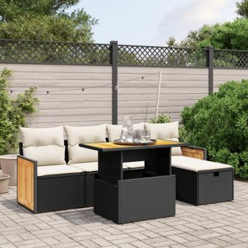 Set mobilier de grădină cu perne, 6 piese, negru, poliratan