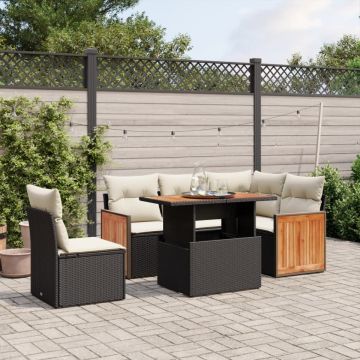 Set mobilier de grădină cu perne, 6 piese, negru, poliratan