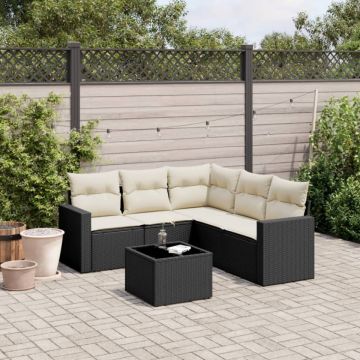 Set mobilier de grădină cu perne, 6 piese, negru, poliratan