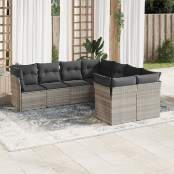 Set mobilier de grădină cu perne, 8 piese gri deschis poliratan